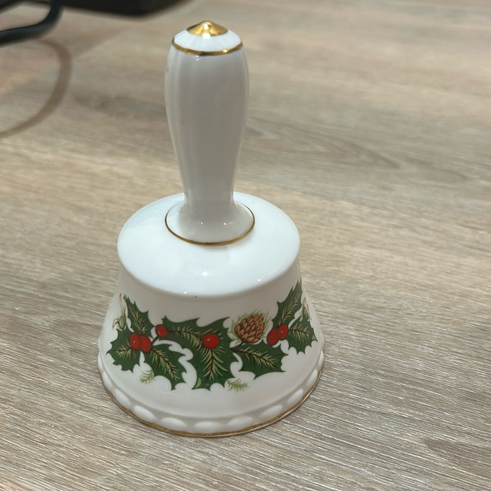 Christmas Holly Porcelain Dinner Bell in fine bone china